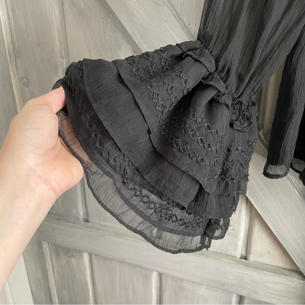 Stellah Ruffle Big‎ Dramatic Cuff Sheer Black Romantic Boho Blouse boho - Picture 9 of 9